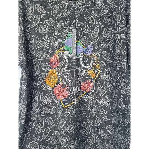 Robert Graham Men's Paisley Printed Black/Gray Cotton T-shirt Size Medium - Picture 3 of 6